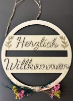 Türschild Herzlich Willkommen mit Trockenblumen 29cm